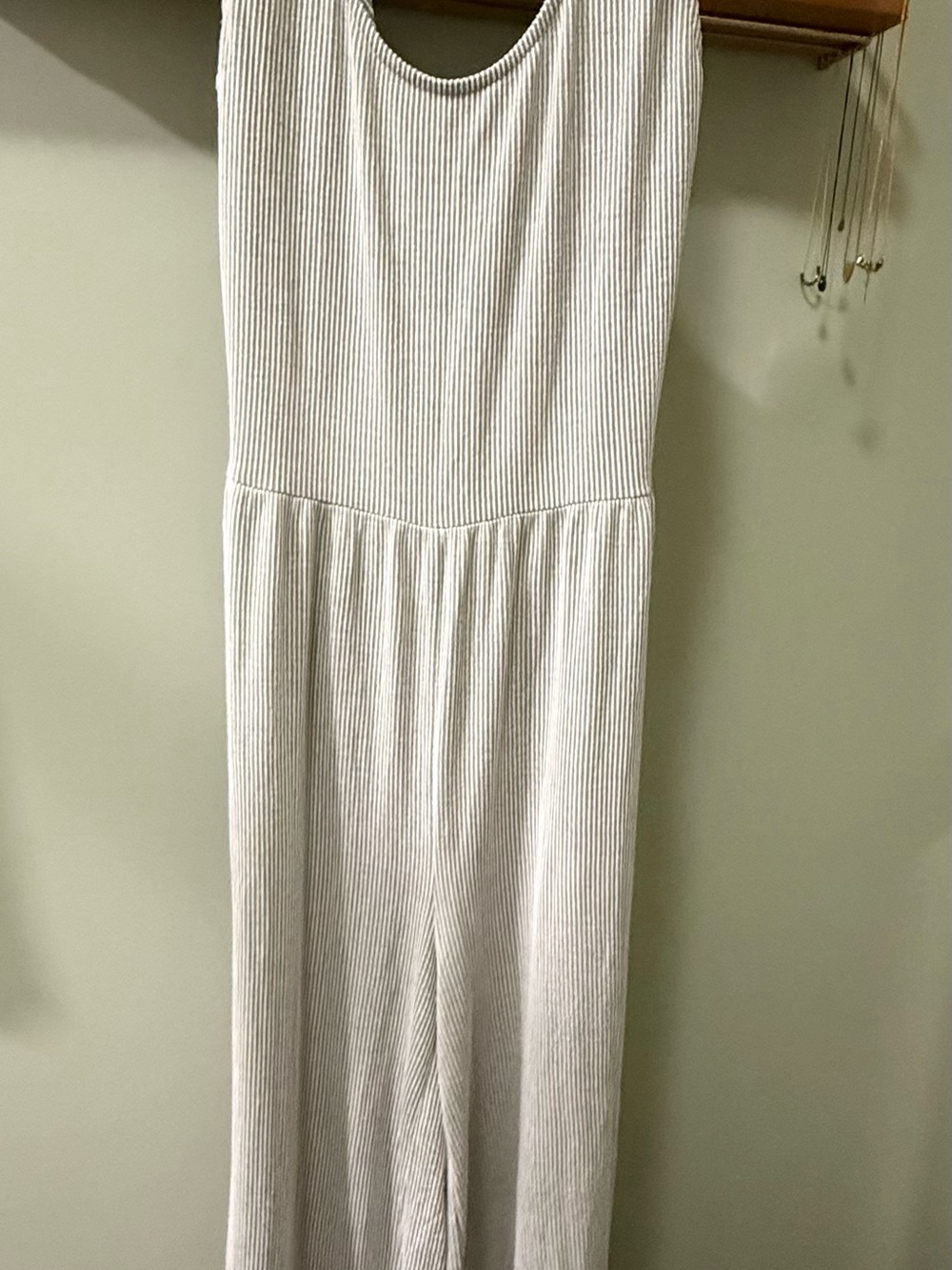O’Neill Sleeveless Ribbed Wide-Leg Romper in Gray Skinny Stripe